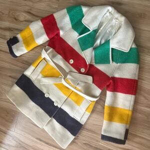 PENDLETON x HUDSON'S BAY | Vintage Wool Coat Jacket Red Yellow Navy Green | XL